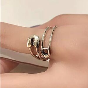 NEW STERLING SILVER SAFETY PIN Y2K MINIMALIST ADJUSTABLE RESIZABLE RING